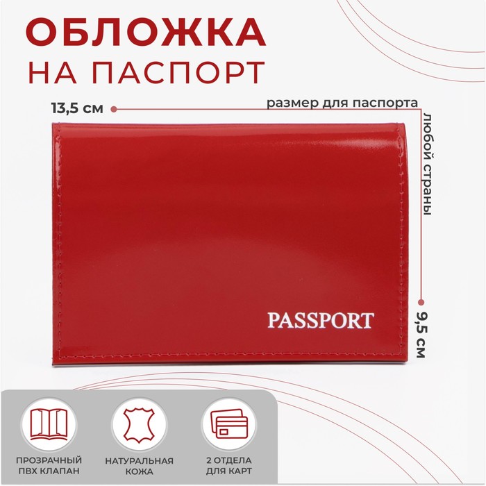 Обложка для паспорта, тиснение, цвет красный глянцевый - фото 176785