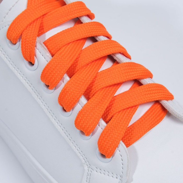Шнурки для обуви, пара, плоские, 7 мм, 120 см, цвет оранжевый неоновый - фото 177096