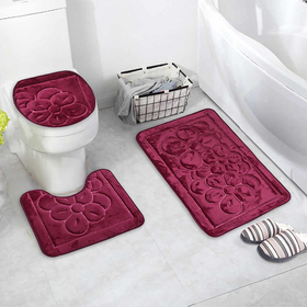 Набор ковриков для ванной и туалета Доляна, 3 шт: 36×43, 40×50, 50×80 см, цвет бордовый