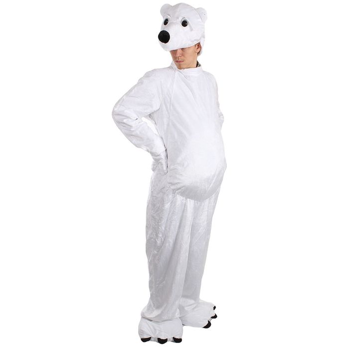 Карнавальный костюм "Белый медведь", комбинезон, шапка, р-р 50-52, рост 180 см