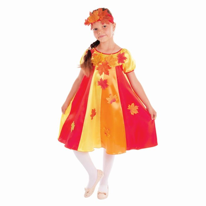 Карнавальный костюм "Осенние переливы", 2 предмета: платье клиньями, головной убор, р-р 64, рост 128 см - фото 891826