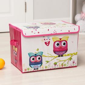 Короб для хранения с крышкой «Весенние совушки», 40×26×26 см, цвет розовый