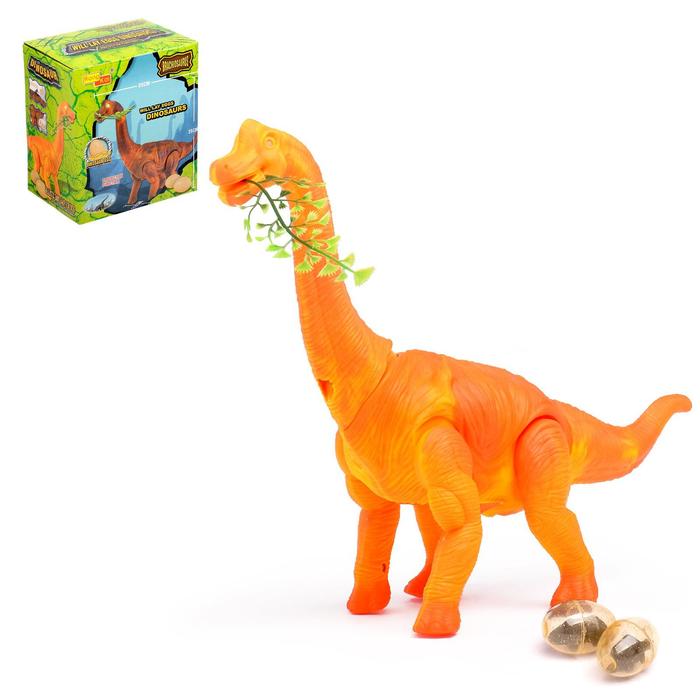 Динозавр «Брахиозавр травоядный», работает от батареек, откладывает яйца, с проектором, цвет оранжевый - фото 79040337