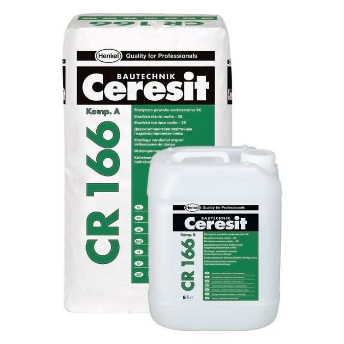 Эластичная гидроизоляционная масса двухкомпонентная Ceresit CR166, komp.А (сухая смесь), 24 кг