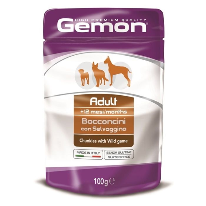 Влажный корм Gemon Dog Pouch для собак, кусочки дичи, пауч, 100 г