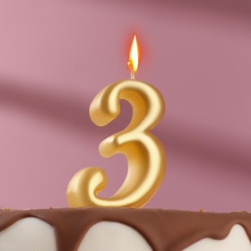 Свеча для торта цифра "Овал" золотая "3", большая, 7 см