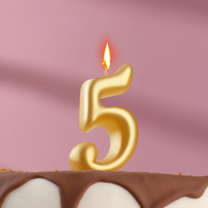 Свеча для торта цифра "Овал" золотая "5", большая, 7 см - фото 993041