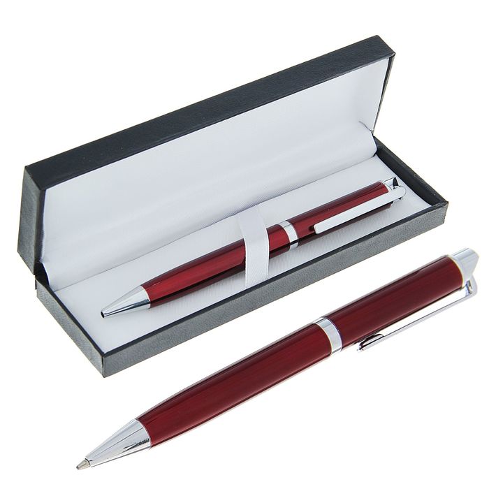 Ручка шариковая, подарочная, в кожзам футляре, поворотная, "Эспрессо", бордовый/серебристый - фото 663930