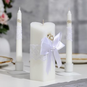 Набор свечей "Кружевной", белый : Домашний очаг 6.8х15см, Родительские свечи 1.8х17.5см