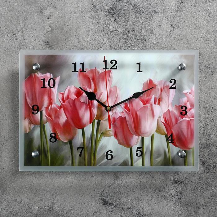 Часы настенные, серия: Цветы, "Розовые тюльпаны", 20х30  см, микс