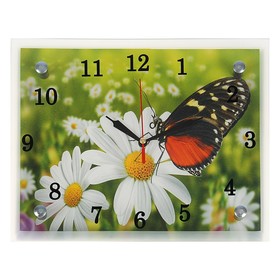 Часы настенные, серия: Цветы, "Бабочка на ромашке", 20х25  см, микс