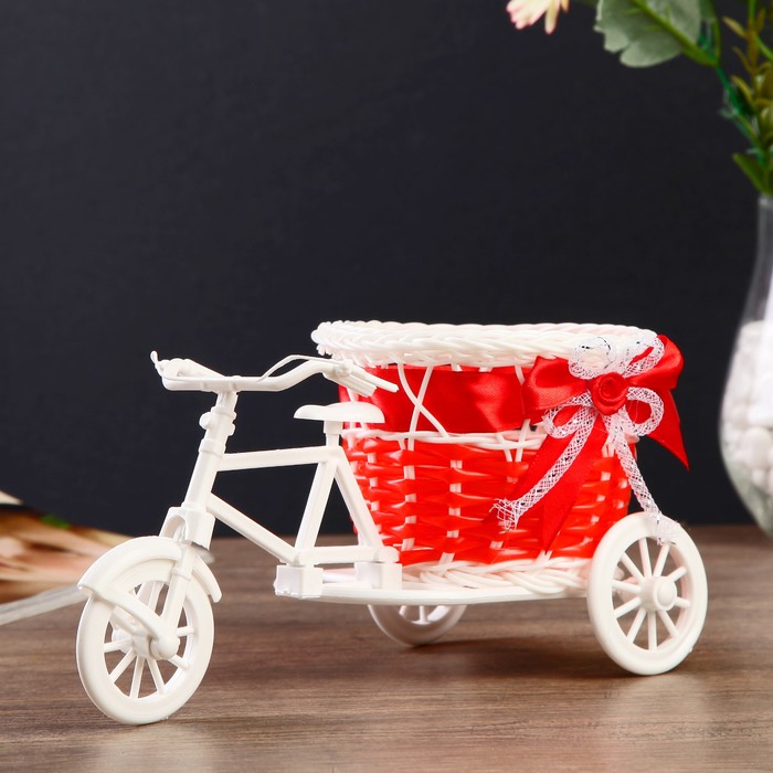 Корзина декоративная "Велосипед с кашпо-красная лента" 22х11х12 см - фото 27982