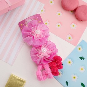 Резинка для волос "Кружево" (набор 6 шт) объёмный цветок, розовый