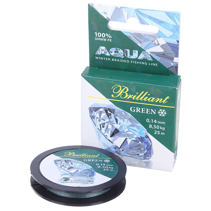 Леска плетёная Aqua green Brilliant, 25 м, 0,14 мм