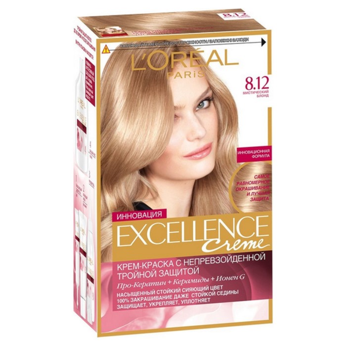 Краска для волос L'Oreal Excellence, оттенок 8.12, мистический блонд, 270 мл