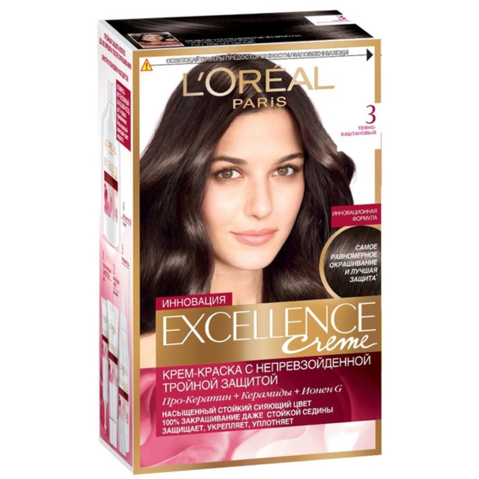 Краска для волос L'Oreal Excellence, 3, темно-каштановый, 270 мл