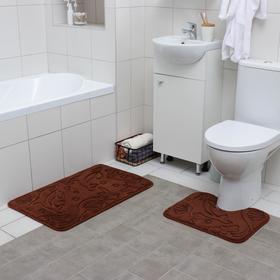 Набор ковриков для ванной и туалета Доляна «Дельфины», 2 шт: 40×50, 50×80 см, цвет МИКС