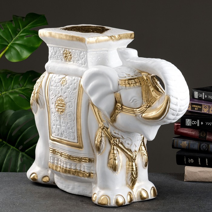 Фигура - подставка "Слон" бело-золотой, 21х54х43см - фото 411209