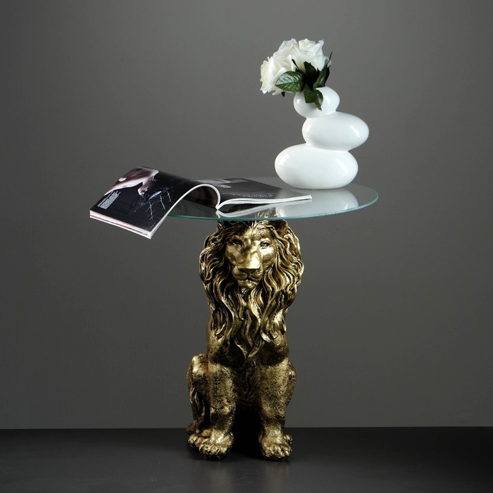 Подставка - стол "Лев сидя", бронза 57см ПОЛИСТОУН - фото 188503
