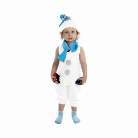 Детский карнавальный костюм "Снеговик с голубым шарфом", велюр, комбинезон, шапка, шарф, рост 68-98 см