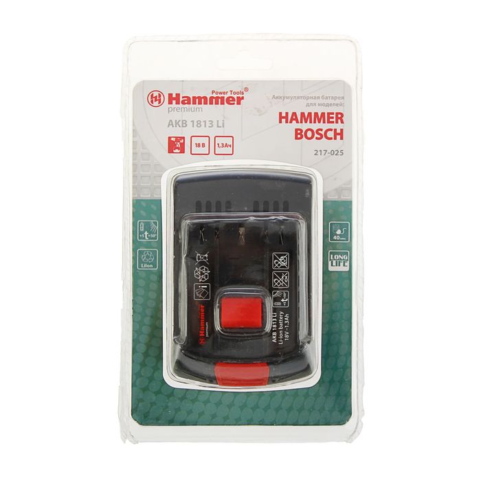 Аккумулятор HAMMER AKB1813Li PREMIUM Li-Ion, 18 В, 1.3 Ач для BOSCH