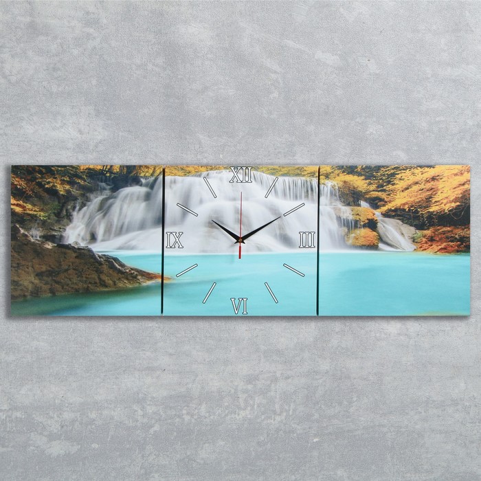 Часы-картина настенные прямоугольные «Лесной водопад», 35 × 105 см - фото 7751327