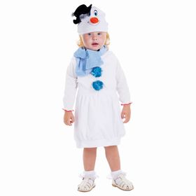 Карнавальный костюм "Белый снеговик в шляпке", велюр, сарафан, шарф, шапка, рост 98 см
