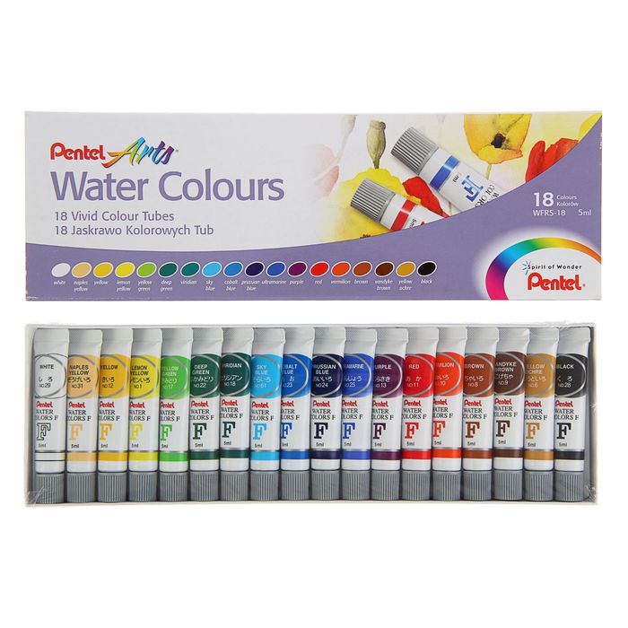 Акварель художественная набор в тубе 18 цветов по 5мл Pentel Water Colours - фото 79041777