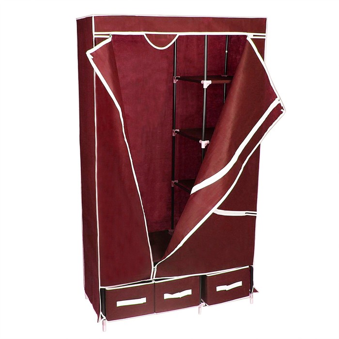 Шкаф для одежды и обуви 95х45х165 см, 3 ящика, цвет бордовый