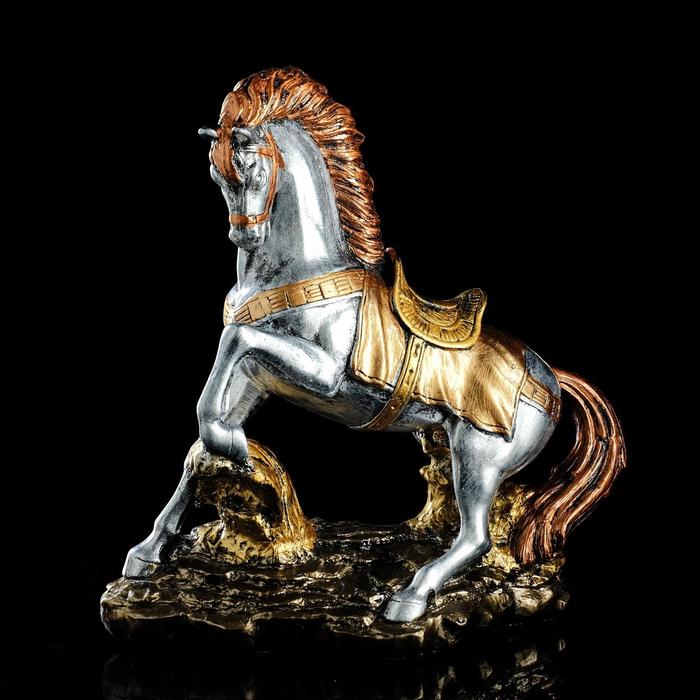 Статуэтка "Конь на дыбах", серебристый цвет, гипс, 35х17х37 см, микс - фото 8298259