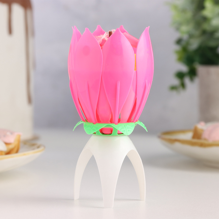 Свеча для торта музыкальная "Тюльпан", розовая, 12×5 см