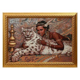 Гобеленовая картина "Красавица с белым тигром" 40х57 (47*64) см