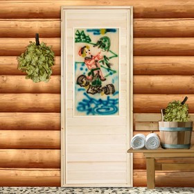 Дверь для бани, 180×80см, с резным панно