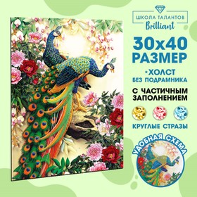 Алмазная мозаика с частичным заполнением «Павлины», 30 х 50 см, 26 цветов страз