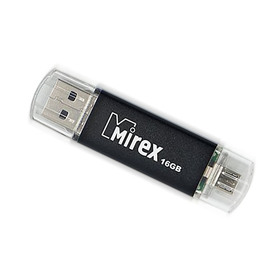 USB2.0 Mirex SMART BLACK USB flash drive, 16 GB, USB / microUSB, th up to 25 Mb / s, zap up to 15 Mb / s, black. 