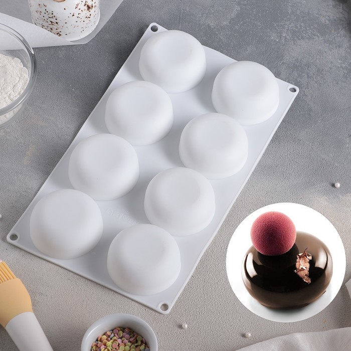 Форма для муссовых десертов и выпечки Доляна «Пуэнти», 30×18 см, 8 ячеек, 6,6×6,6×3 см, цвет белый - фото 797753417