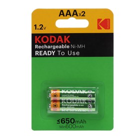 {{photo.Alt || photo.Description || 'Аккумулятор Kodak, Ni-Mh, AAA, HR03-2BL, 1.2В, 650 мАч, блистер, 2 шт.'}}