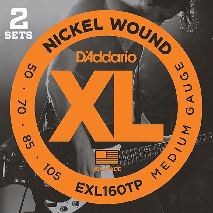 Струны для бас-гитары D'Addario EXL160TP Nickel Wound Струны, Medium, 50-105, 2 комплекта, Long Scal