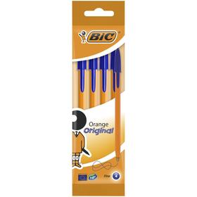 Ручка шариковая, синяя, тонкое письмо, оранжевый корпус, набор 4 штуки, BIC Orange Fine