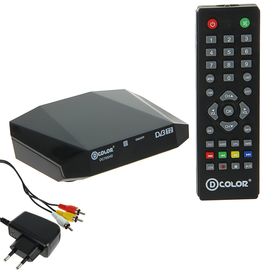 Приставка для цифрового ТВ D-COLOR DC705HD, FullHD, DVB-T2, HDMI, RCA, USB, черная 1882225