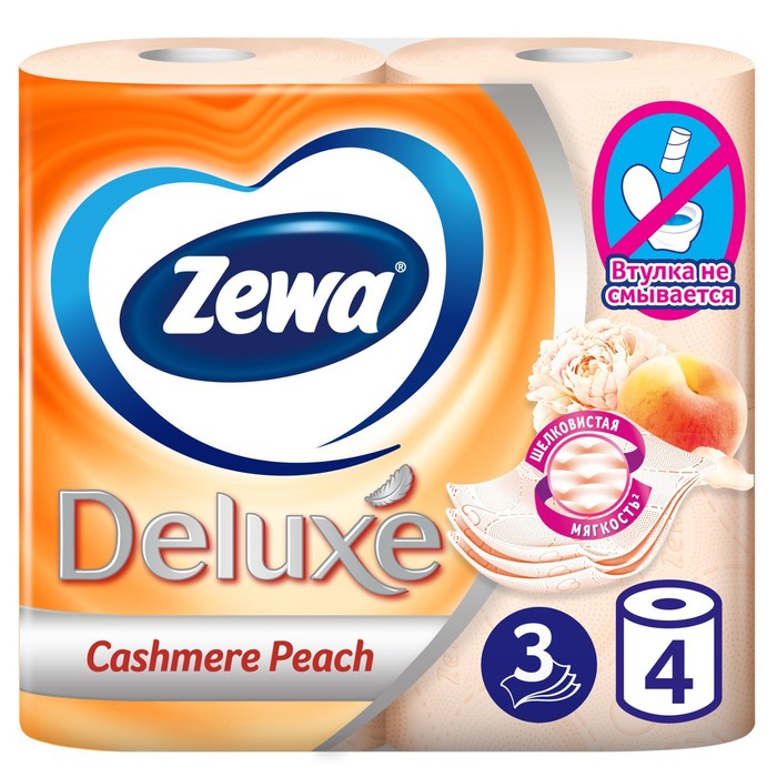 Туалетная бумага Zewa Deluxe трехслойная, аромат персика, 4 рулона