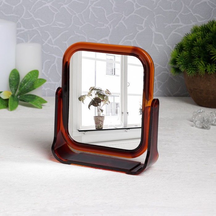 Зеркало на подставке, квадратное, двустороннее, с двукратным увеличением, цвет янтарный