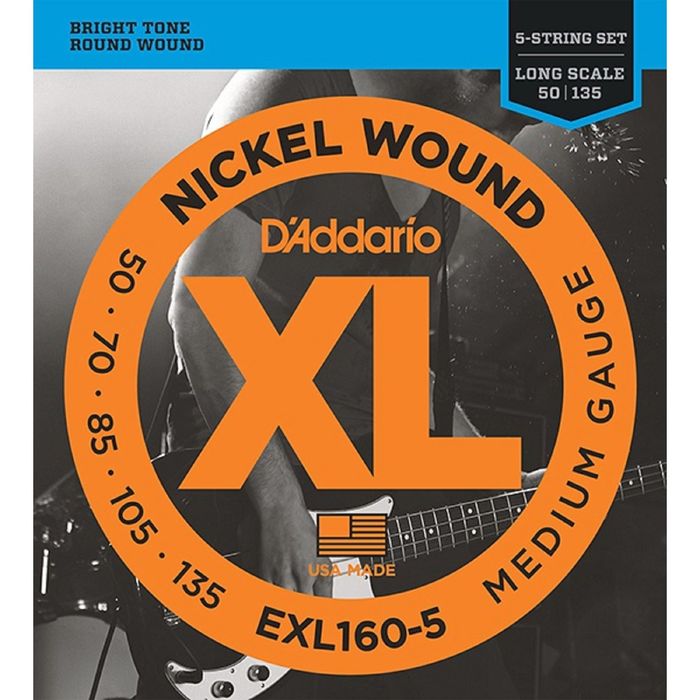 Струны для бас-гитары D'Addario EXL160-5 XL NICKEL WOUND 5-string Long Medium 50-135