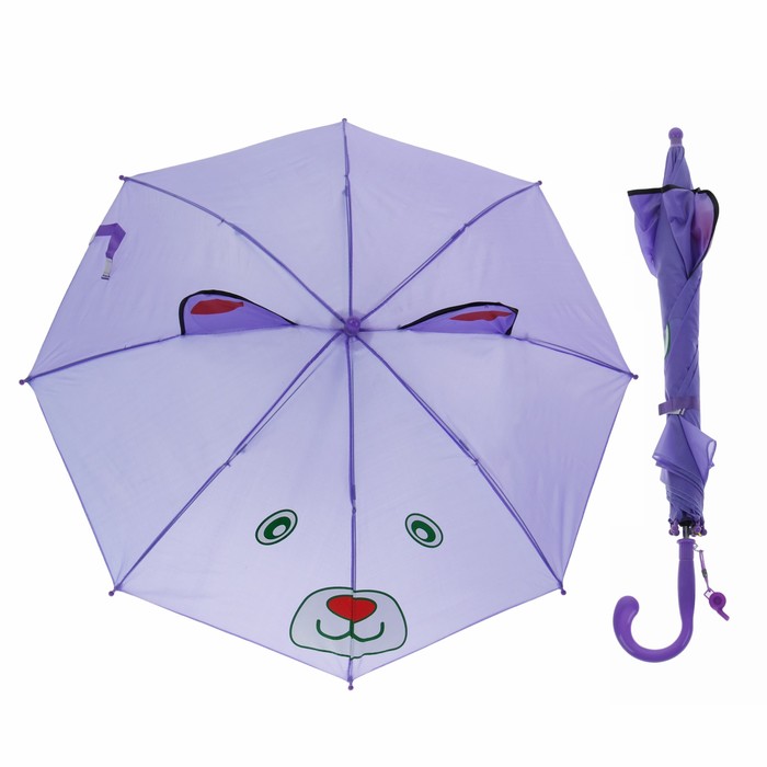 Зонт детский полуавтоматический &quot;Медвежонок&quot;, с ушками, r=37,5см, цвет сиреневый