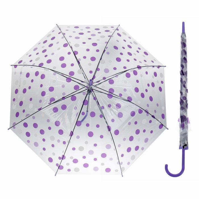 Зонт детский &quot;Горохи&quot;, полуавтоматический, r=45см, цвет прозрачный/сиреневый