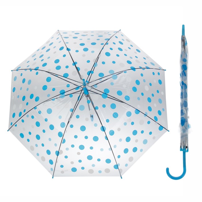 Зонт детский &quot;Горохи&quot;, полуавтоматический, r=45см, цвет прозрачный/голубой