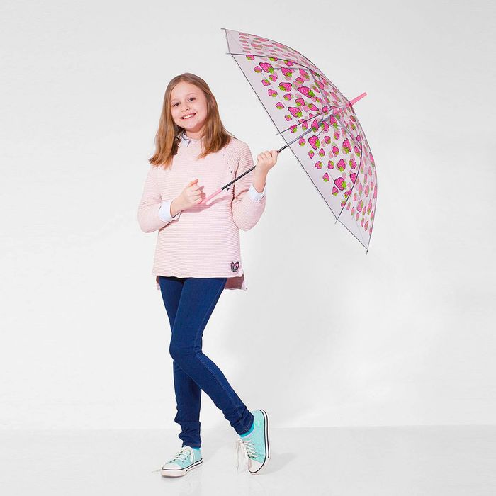 Зонт детский полуавтоматический &quot;Клубнички&quot;, r=45см, цвет прозрачный/розовый