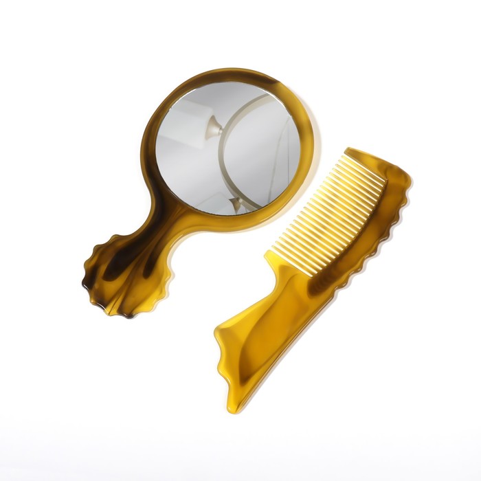 Набор 2 предмета: расчёска с ручкой, зеркало, цвет янтарный