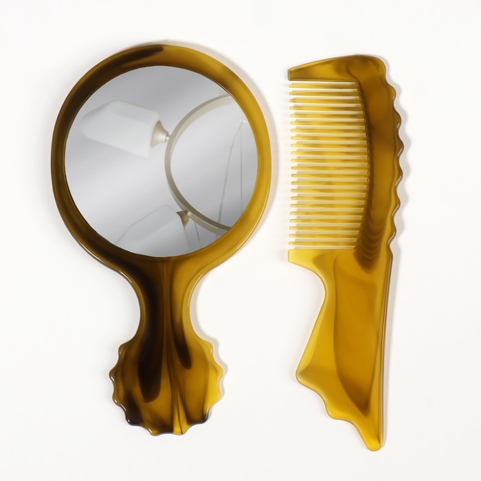 Набор 2 предмета: расчёска с ручкой, зеркало, цвет янтарный