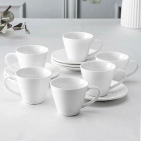 Набор чайный на 6 персон, 12 предметов: 6 чашек 180 мл, 6 блюдец, цвет белый